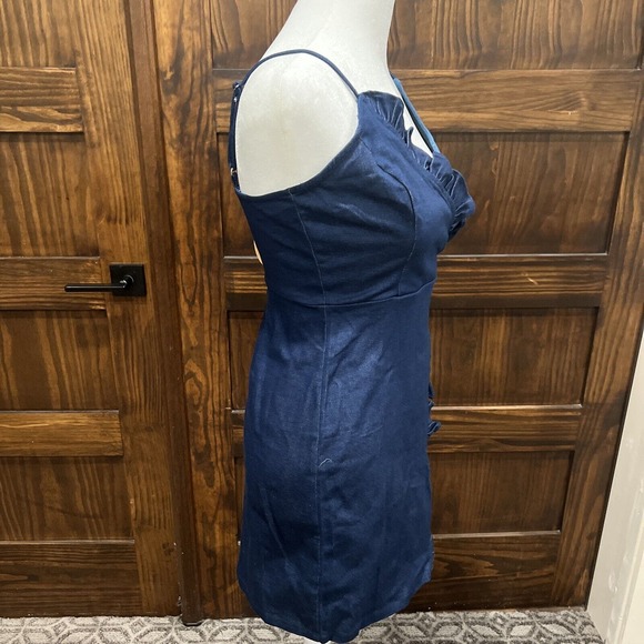 Essue Dress Women Small‎ Denim dress V Neck Two Tone Ruffle Knee Length Denim - Picture 4 of 11